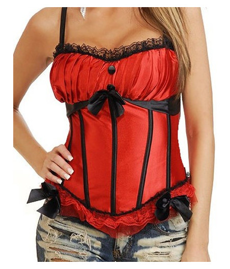 Top Bustier corset fashion Rouge /Noir lisseret dentelle et noeuds