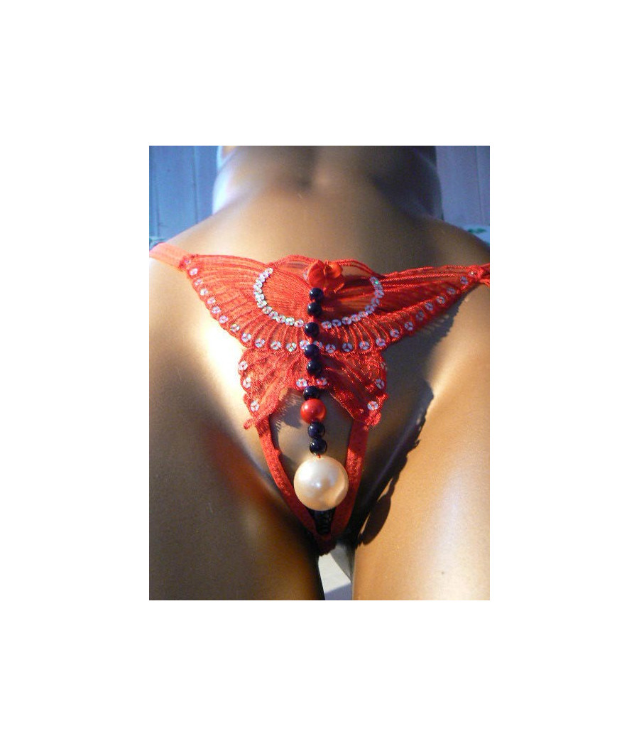 String Ouvert avec perles intimes sexy  Couleur:Rouge