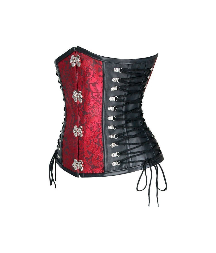Serre Taille corset brocart Rouge et simili cuir 