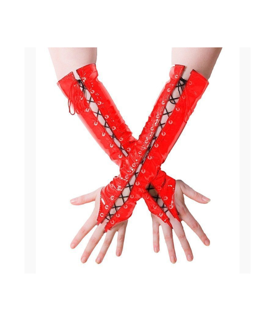 Gant mitaine Sexy vinyl PVC Lack Fétish Rouge 