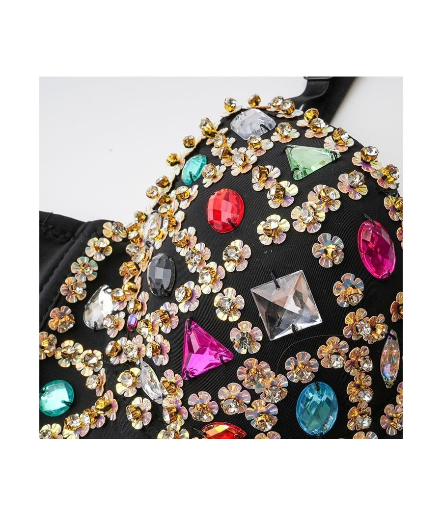Top Bustier Glamour rembourré avec pierres colorées et paillettes 