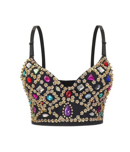 Top Bustier Glamour rembourré avec pierres colorées et paillettes