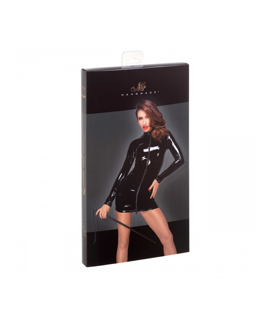 F187 Mini robe en PVC avec fermeture éclair noire à double sens sur le devant