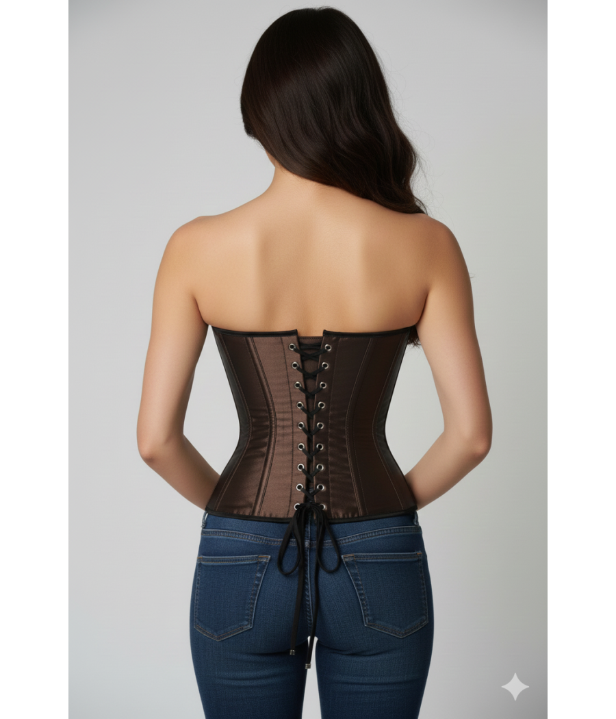 Corset bustier mi poitrine satin brun