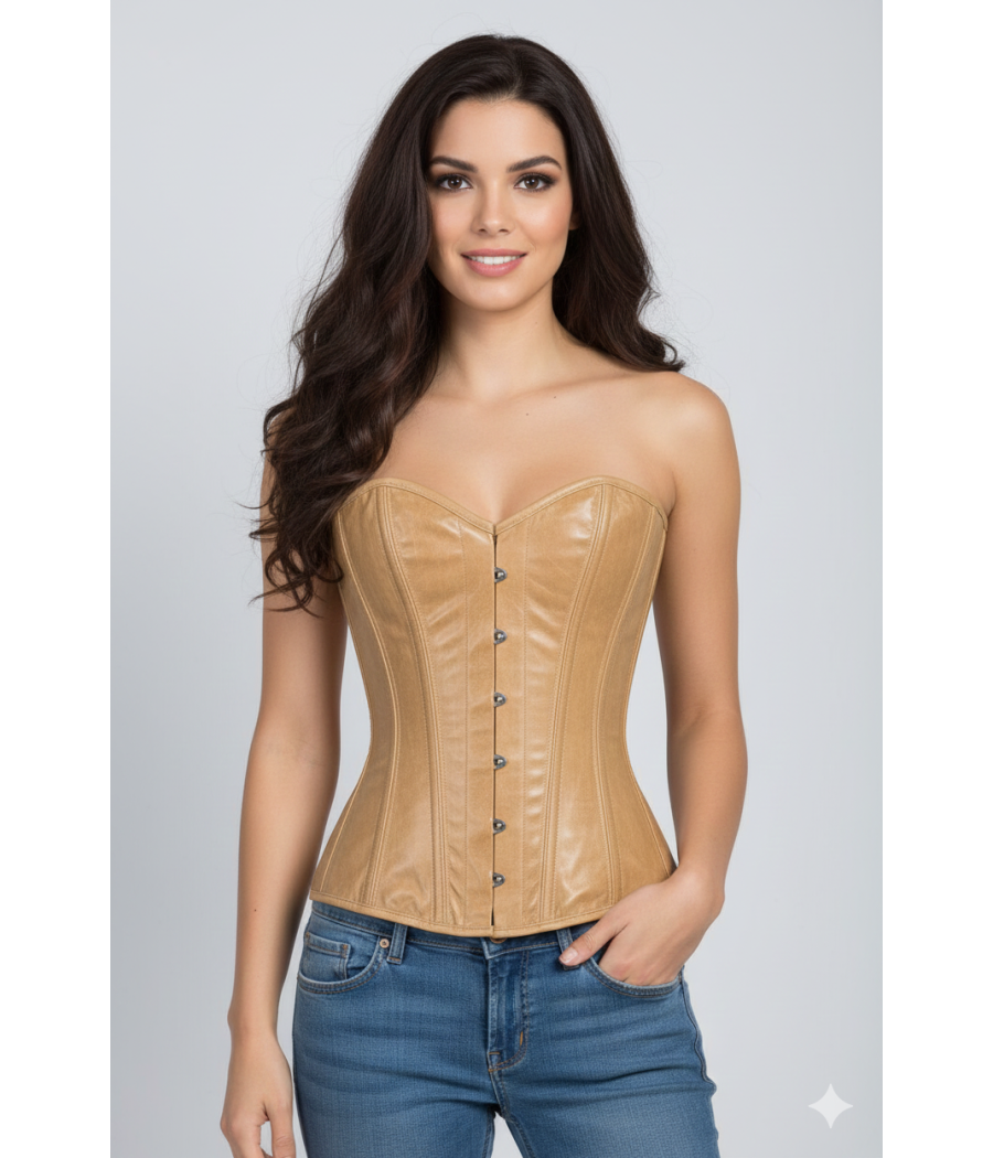 Corset top cuir beige