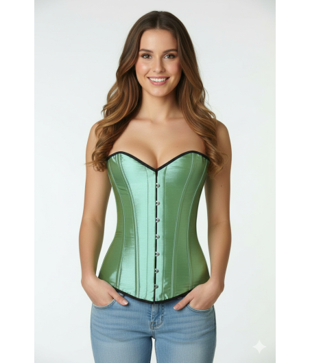 Superbe Corset victorien entier satiné vert