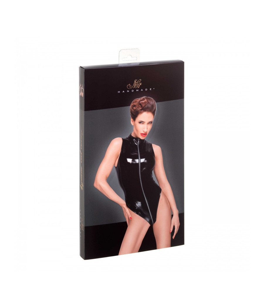 F191 PVC body avec une ligne d'épaule profondément découpée et une longue fermeture à glissière métallique à trois...