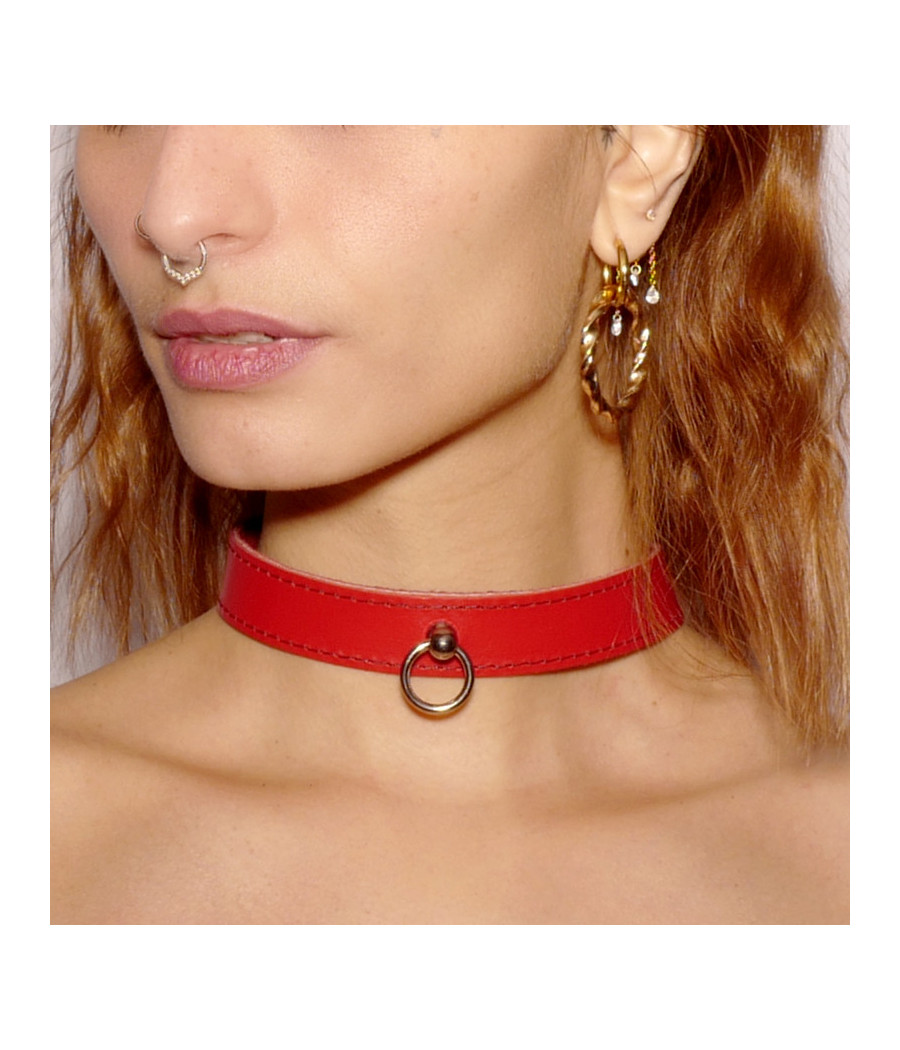 Collier fin anneau Rouge