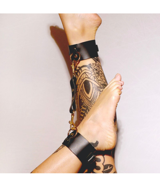 Chevillères en cuir Collection Anneaux NOIR  GOLD