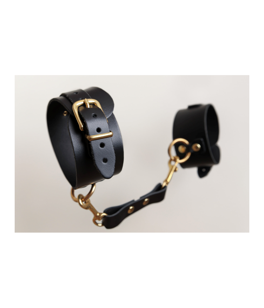 Menottes en cuir Collection Anneaux NOIR  GOLD