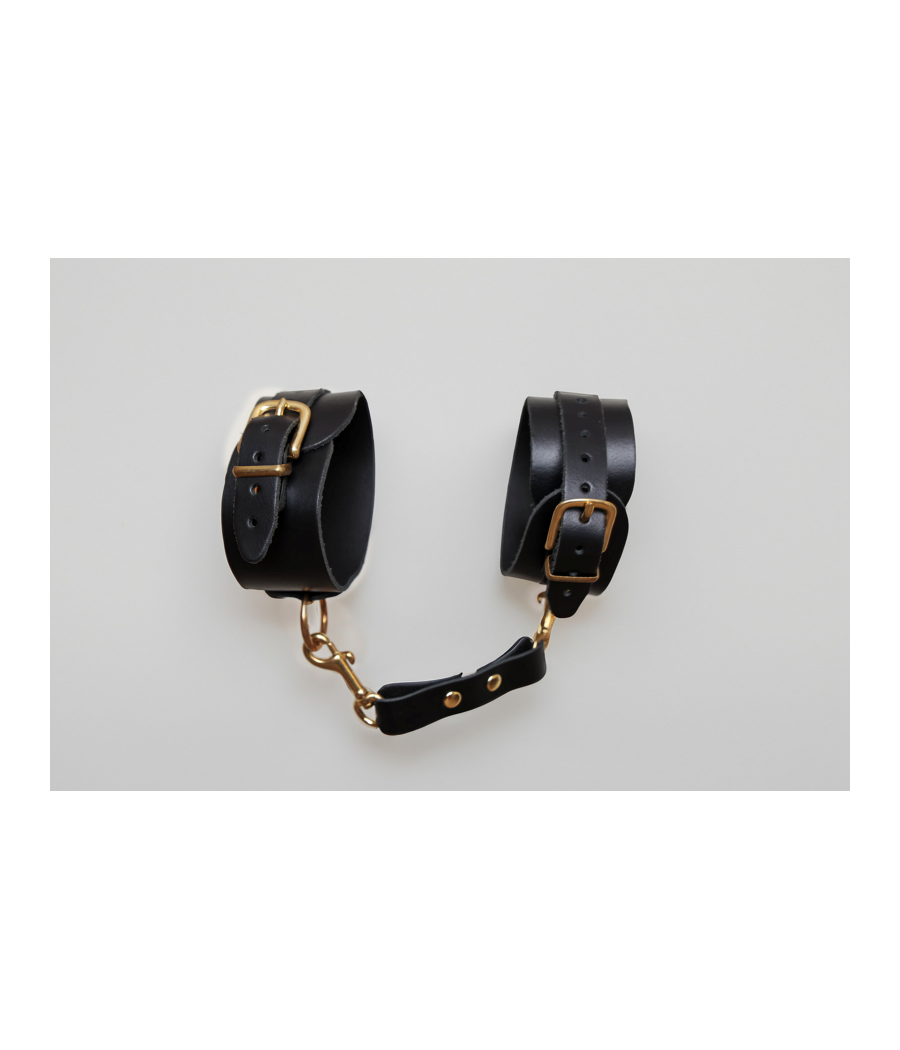 Menottes en cuir Collection Anneaux NOIR  GOLD