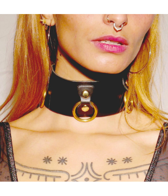 Collier en cuir Collection Anneaux NOIR  GOLD