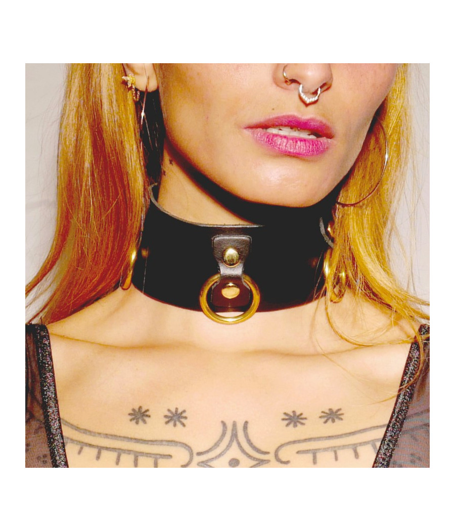 Collier en cuir Collection Anneaux NOIR  GOLD