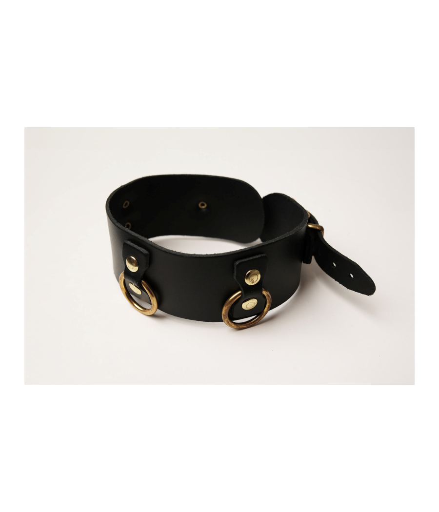Collier en cuir Collection Anneaux NOIR  GOLD