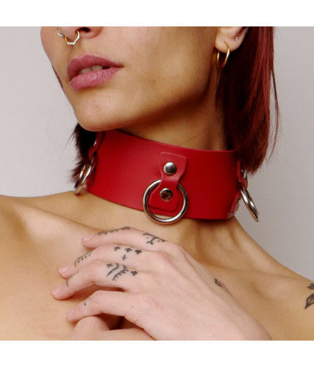Collier en cuir Collection Anneaux Rouge