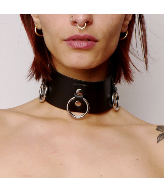 Collier en cuir Collection Anneaux Noir
