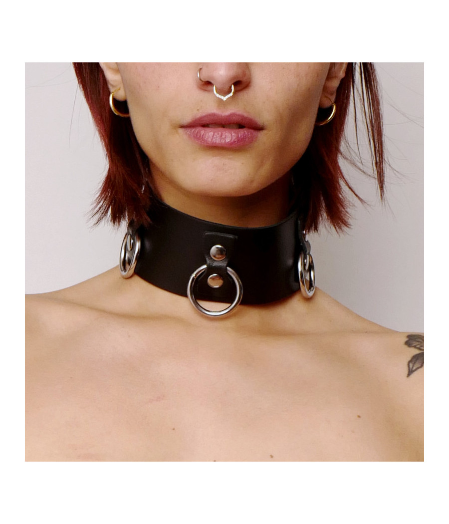 Collier en cuir Collection Anneaux Noir