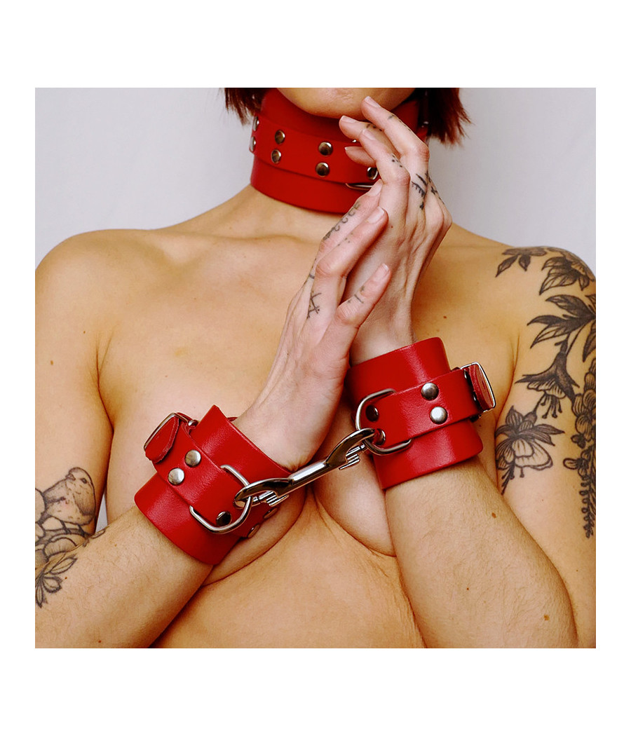 Menottes en cuir épais Rouge
