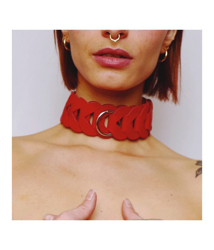 Collier en cuir tressé Rouge