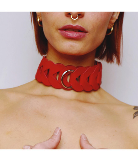 Collier en cuir tressé Rouge