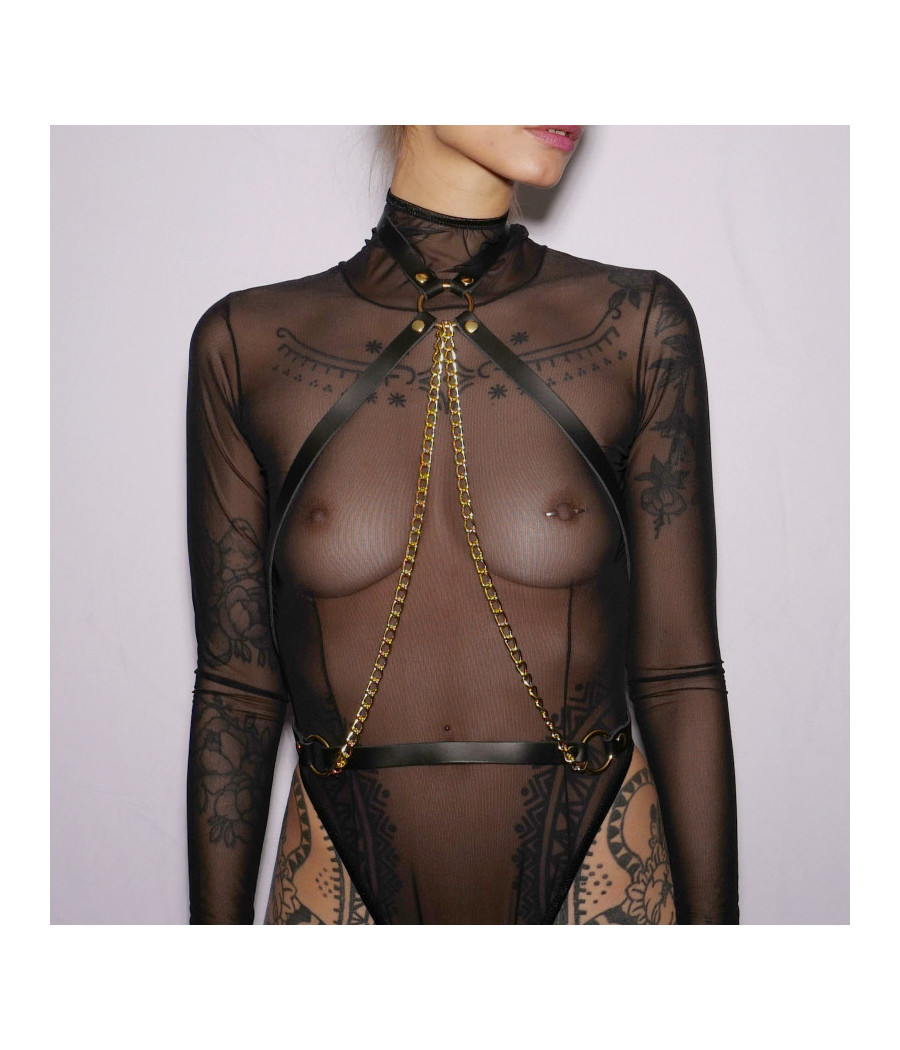 Harnais Noir 2 chaines Or