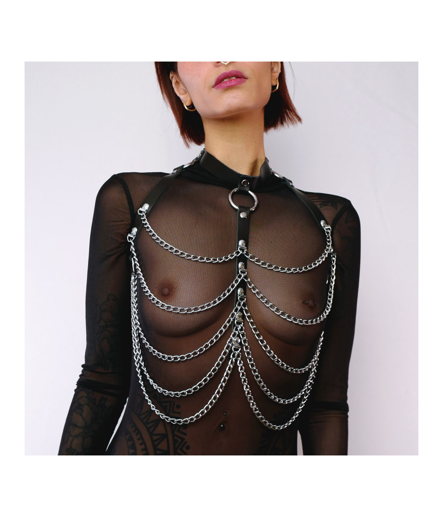 Harnais de poitrine cuir et chaines Noir