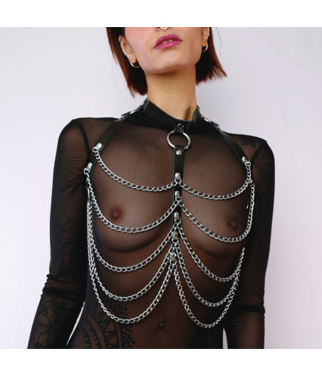 Harnais de poitrine cuir et chaines Noir