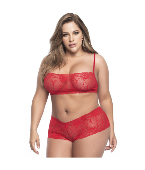 Ensemble lingerie, grande taille,  rouge top bustier et shorty dentelle   