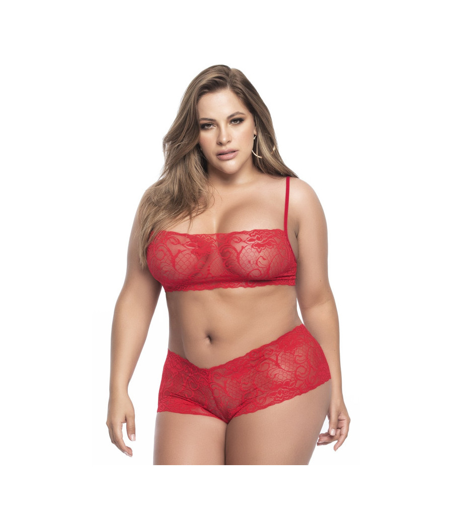 Ensemble lingerie, grande taille,  rouge top bustier et shorty dentelle   