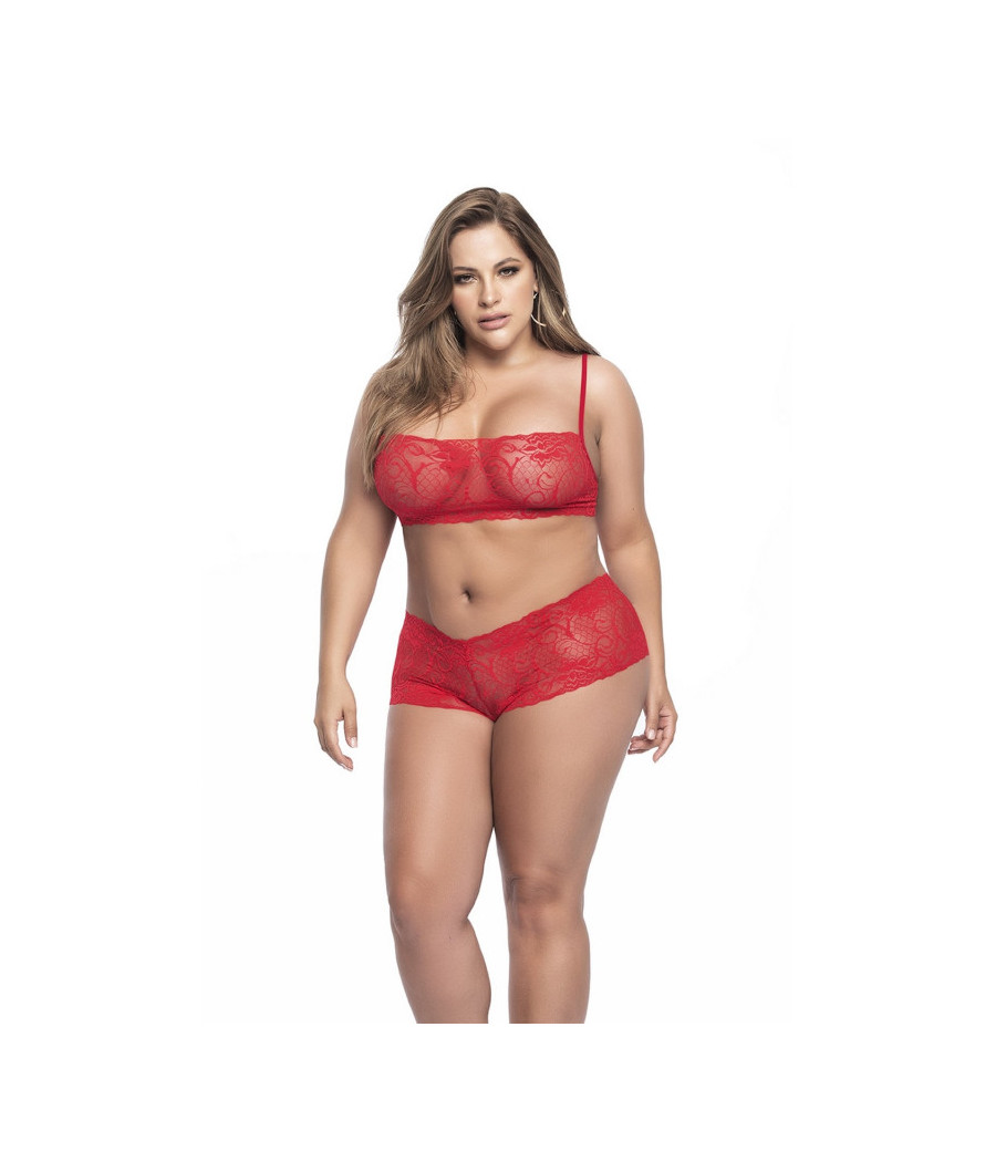 Ensemble lingerie, grande taille,  rouge top bustier et shorty dentelle   
