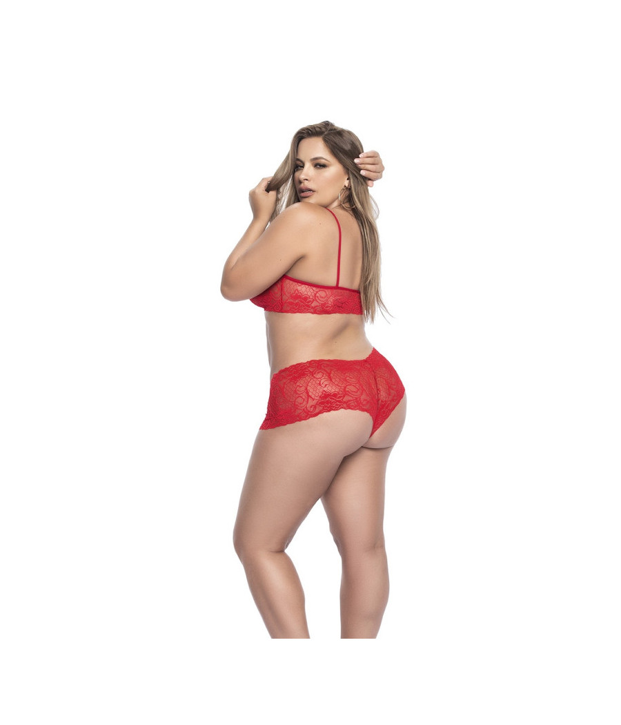 Ensemble lingerie, grande taille,  rouge top bustier et shorty dentelle   