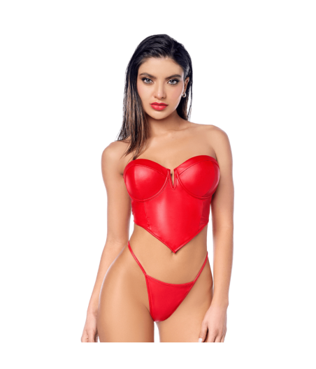 Ensemble 2 pièces en similicuir rouge lisse 