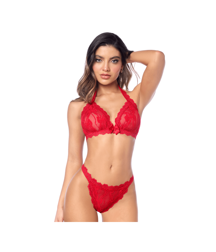 Ensemble sexy 2 pièces en dentelle romantique avec haut et string assorti 