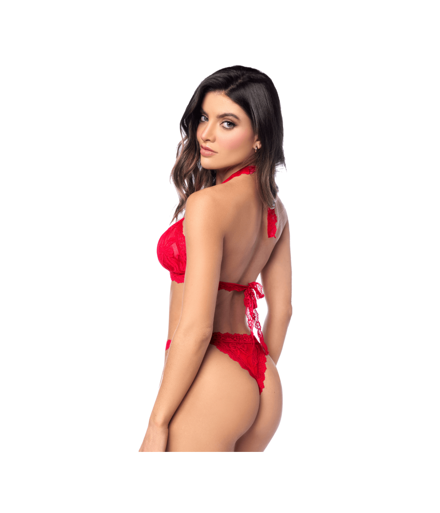 Ensemble sexy 2 pièces en dentelle romantique avec haut et string assorti 