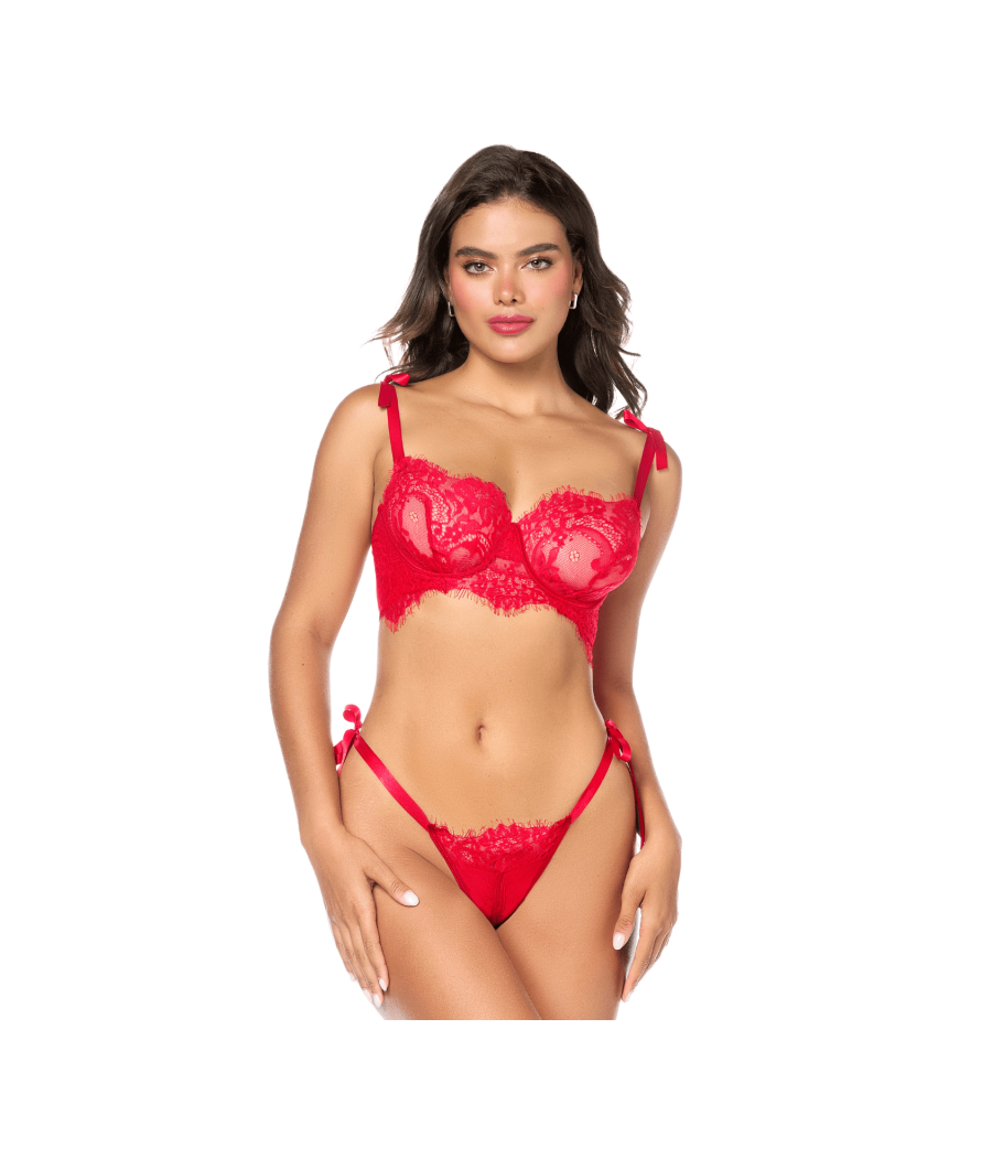 Ensemble sexy 2 pièces en dentelle avec liens à nouer et string 