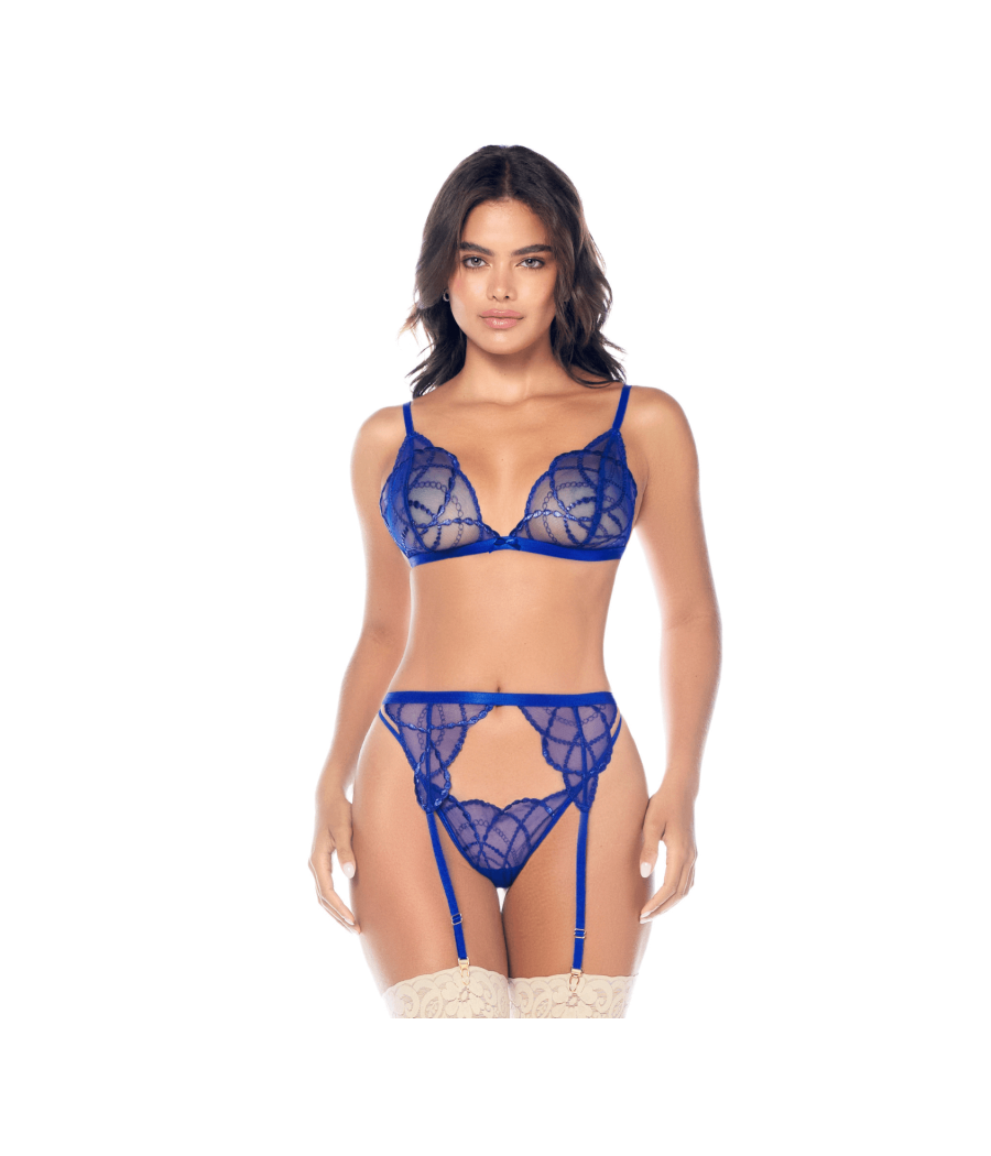 Ensemble sexy 3 pièces avec broderie brillante 