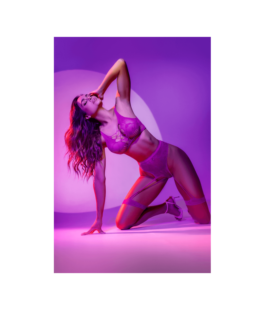 Ensemble deux pièces en résille à motif floral, couleur orchidée - Mapalé