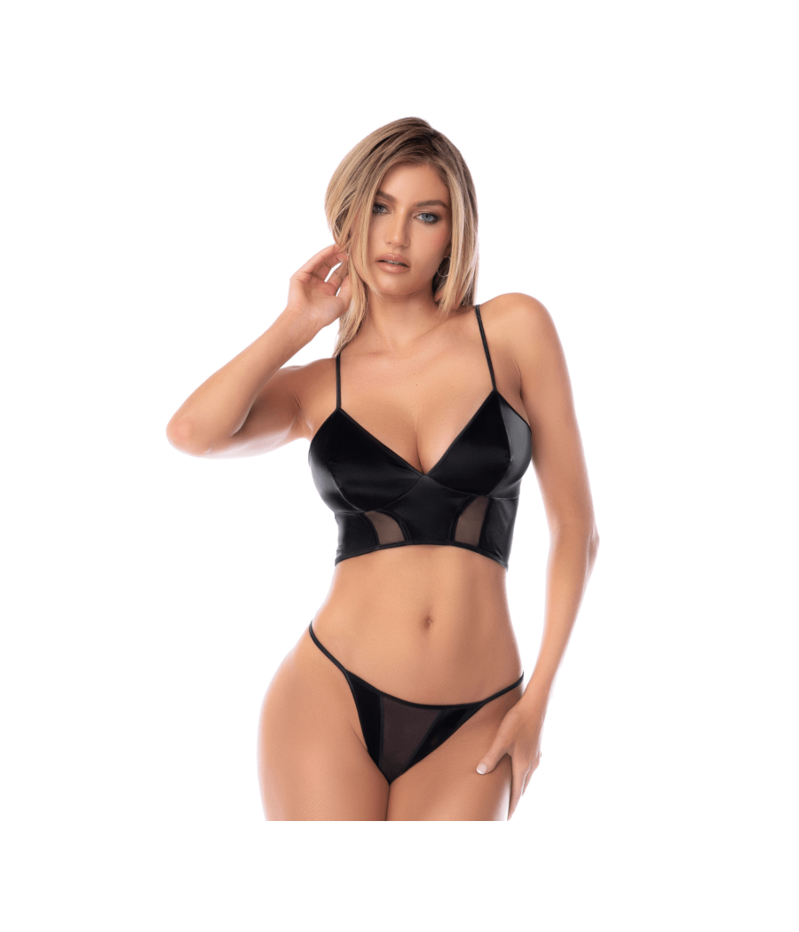 Ensemble lingerie noir effet wetlook et maille transparente – Mapalé