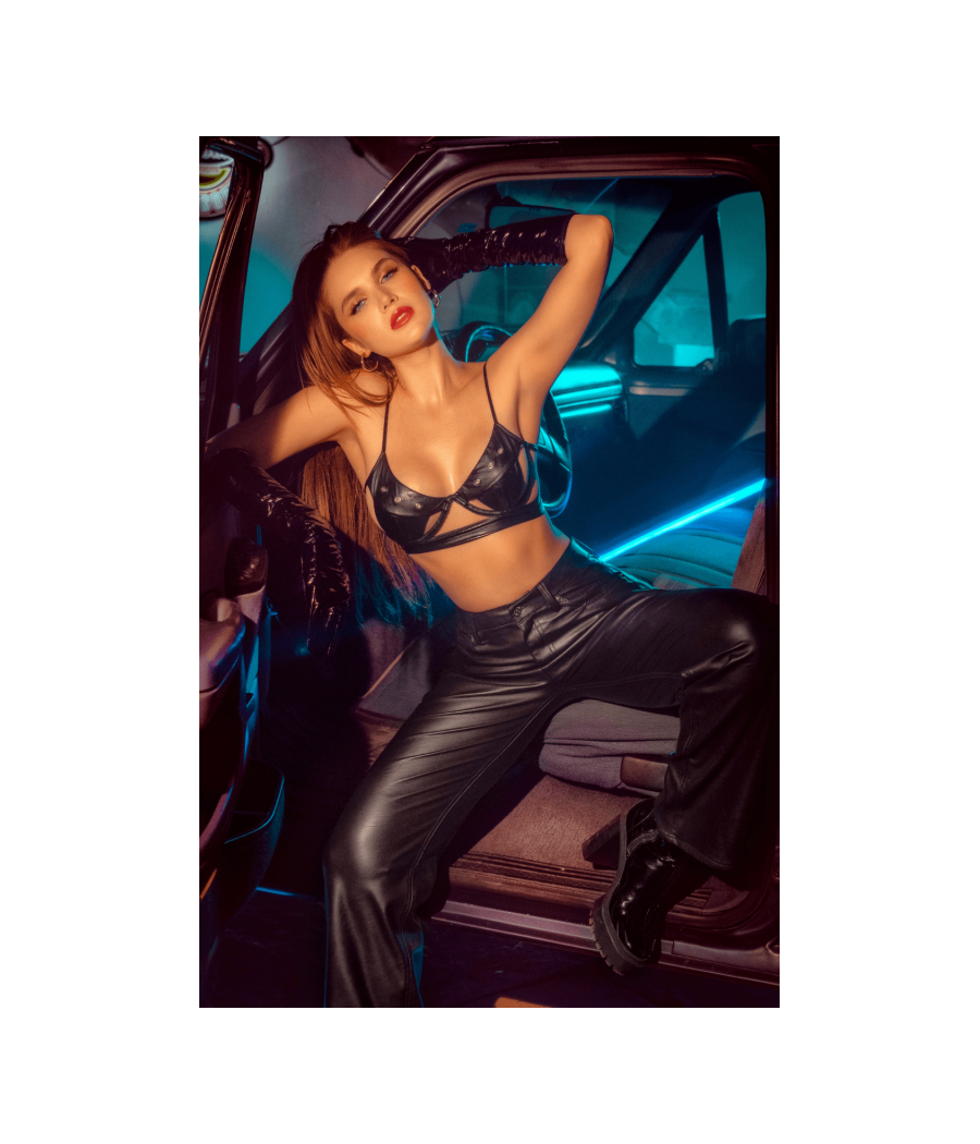 Ensemble lingerie noir effet wetlook avec découpes – Mapalé