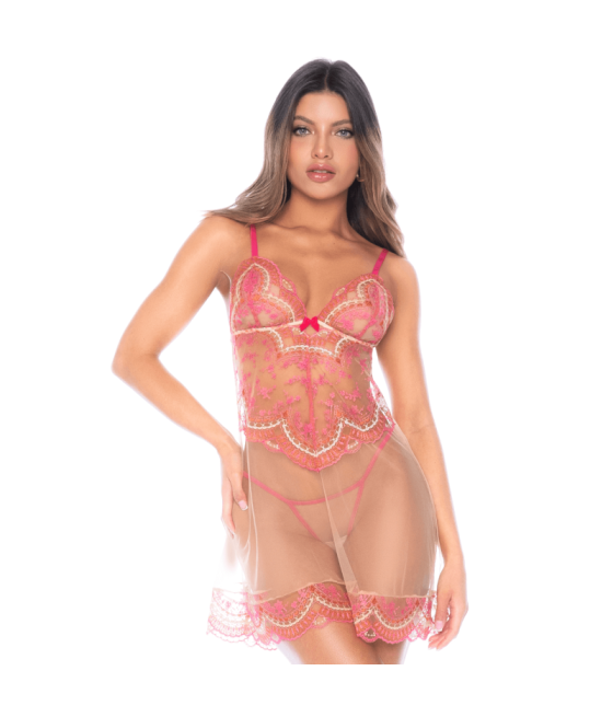 Nuisette en résille brodée avec string 