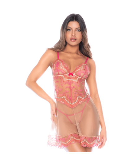 Nuisette en résille brodée avec string 