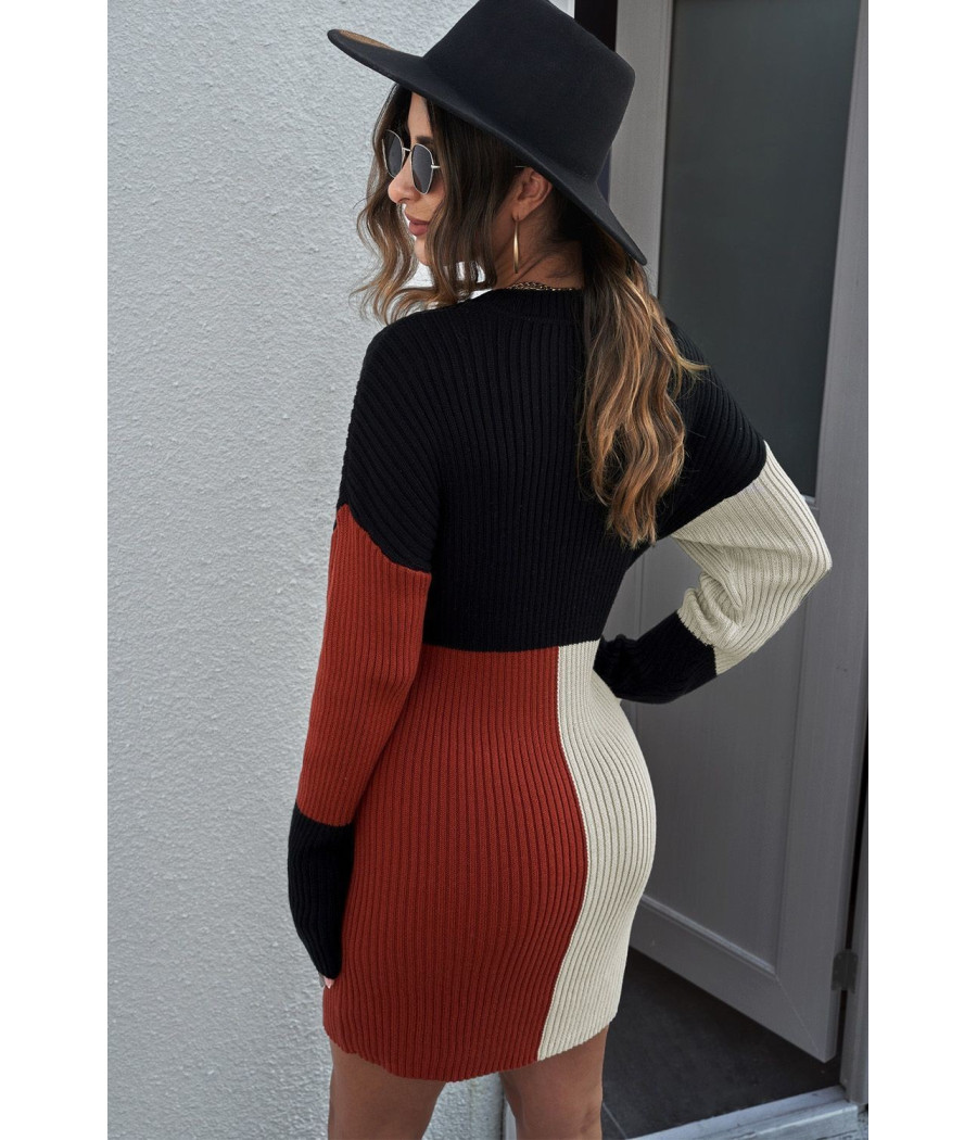 Robe pull Tricolore en tricot extensible 