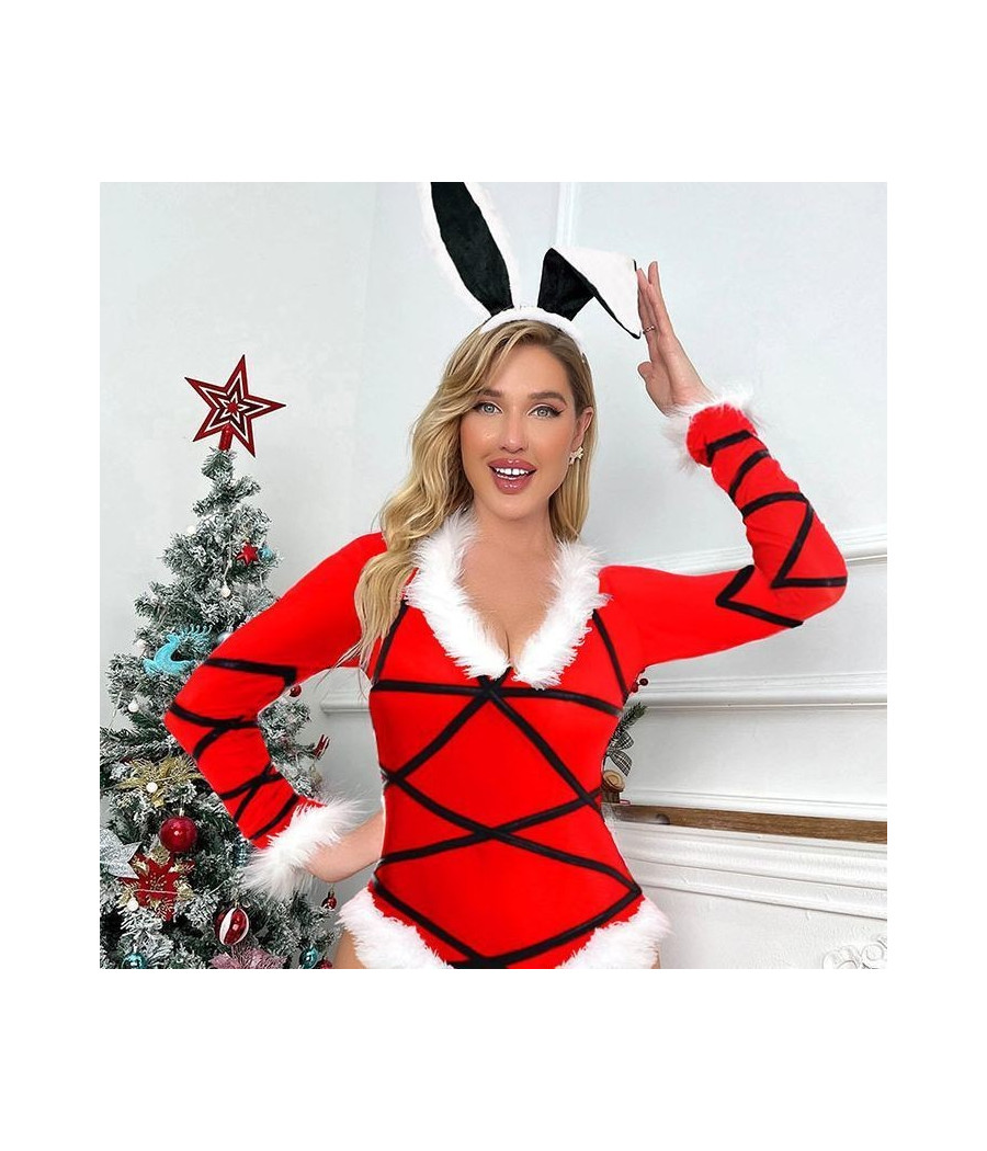 Costume Body Sexy de Mère Noël + oreilles de Lapin assorti 