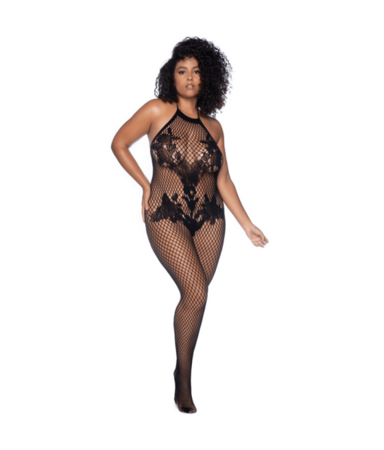 Combinaison grande taille en résille noire 