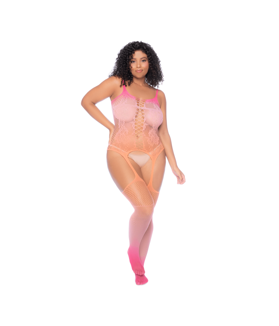 Combinaison grande taille en résille dégradée couché de soleil 