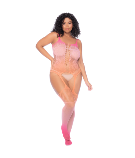 Combinaison grande taille en résille dégradée couché de soleil 