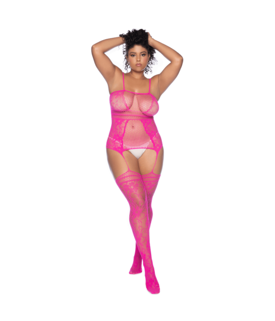 Combinaison grande taille en résille rose 