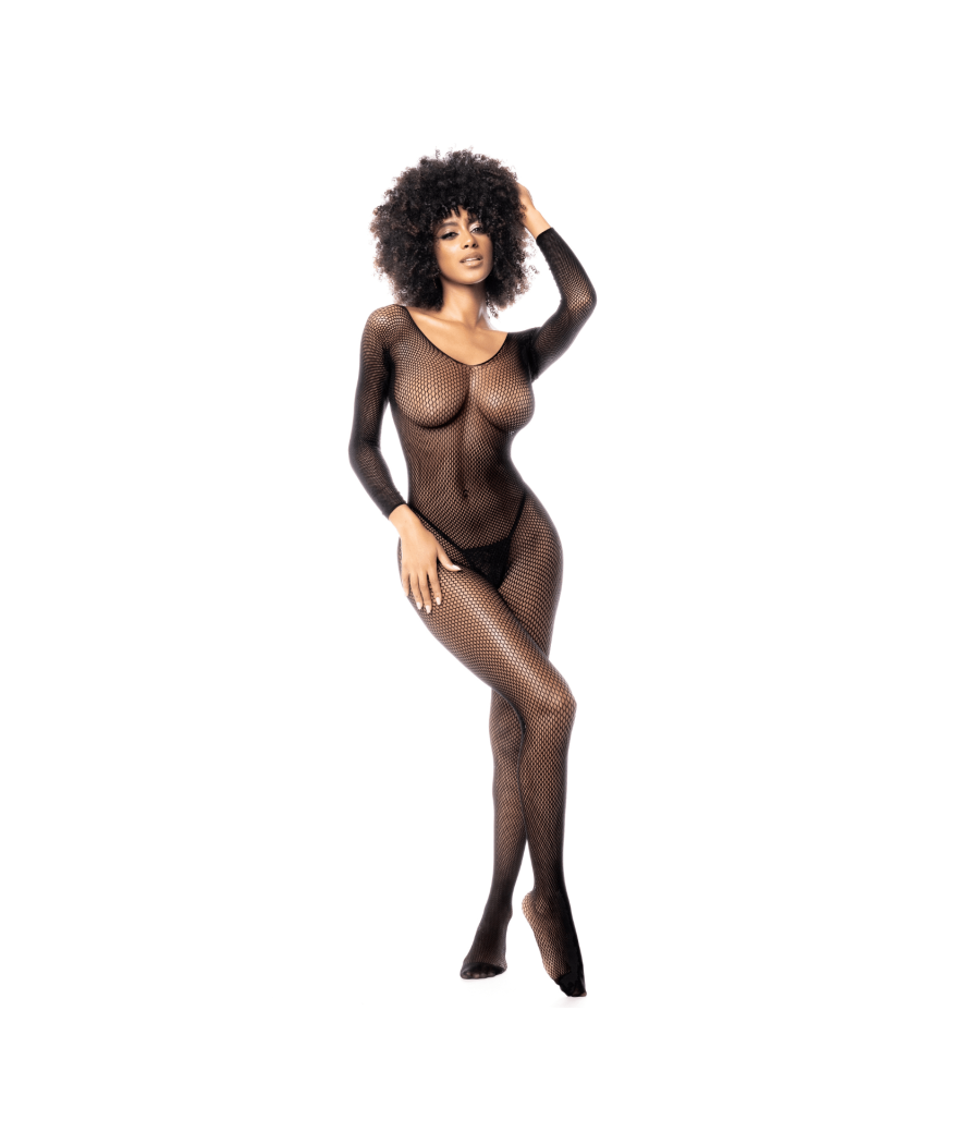 Combinaison manches longues en résille noire 