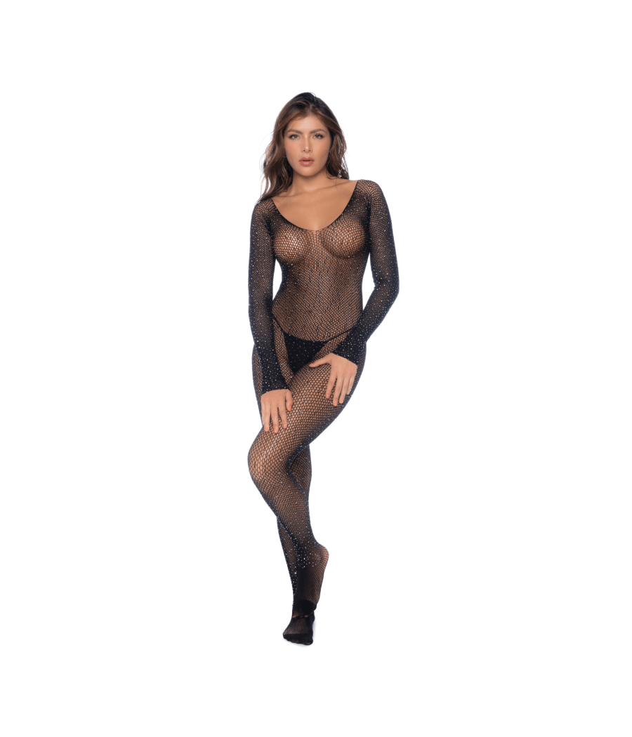 Combinaison noire en résille ornée de strass 