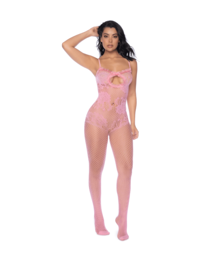 Combinaison en résille rose ajourée 